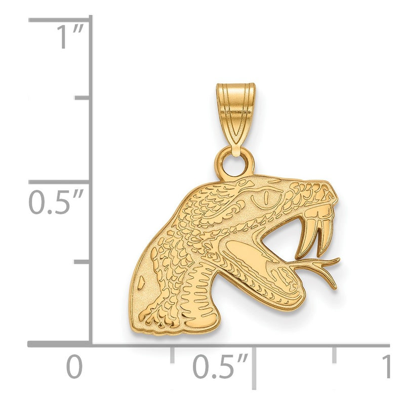 Gold Plated Sterling Silver Logoart Florida A And M University Rattler Small Pendant