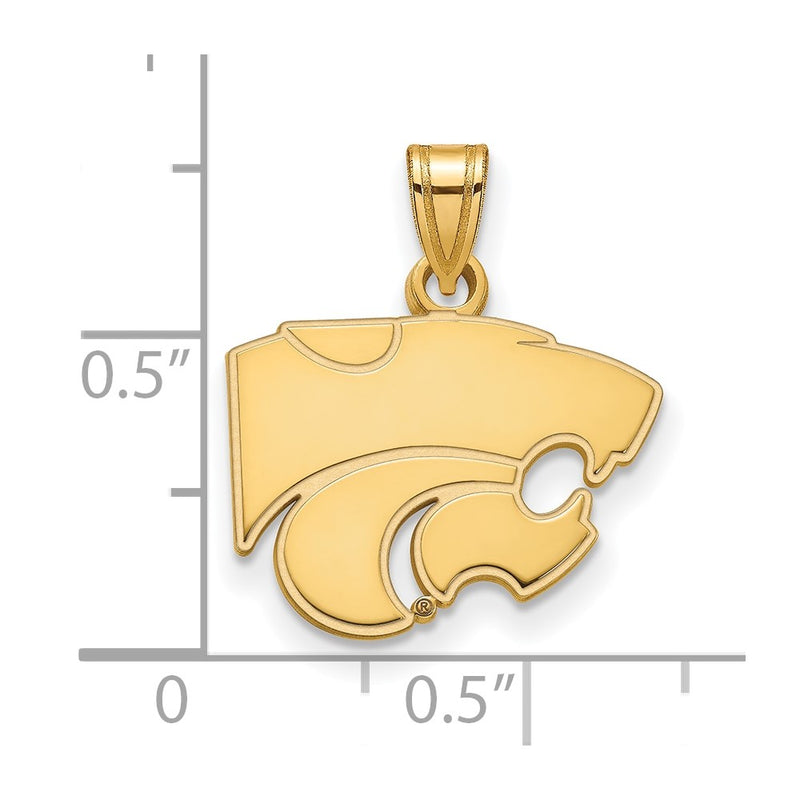 Gold Plated Sterling Silver Logoart Kansas State University Wildcat Small Pendant