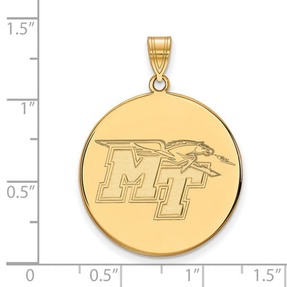 Gold Plated Sterling Silver Logoart Middle Tennessee State University M T Extra Large Disc Pendant