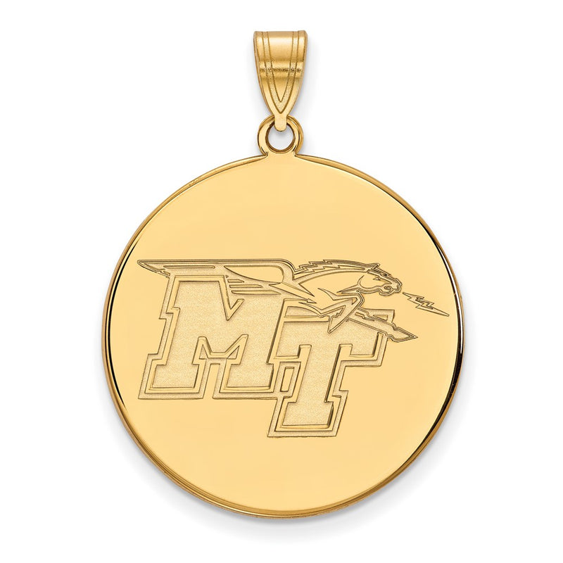 14K Yellow Gold Logoart Middle Tennessee State University M T Extra Large Disc Pendant
