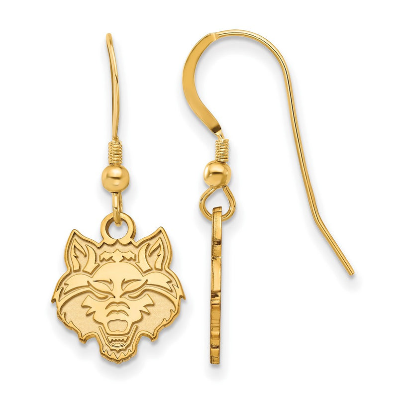 Gold Plated Sterling Silver Logoart Arkansas State University Wolf Small Dangle Wire Earrings