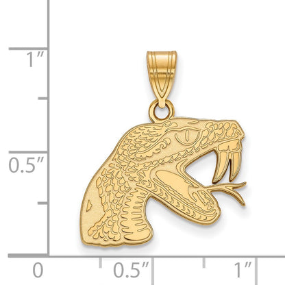 Gold Plated Sterling Silver Logoart Florida A And M University Rattler Medium Pendant