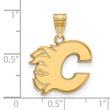 Gold Plated Sterling Silver Nhl Logoart Calgary Flames Letter C Medium Pendant