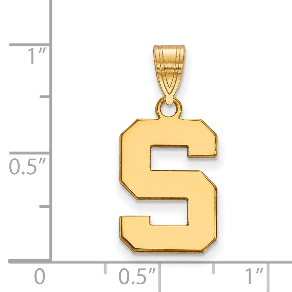 Gold Plated Sterling Silver Logoart Michigan State University Letter S Medium Pendant