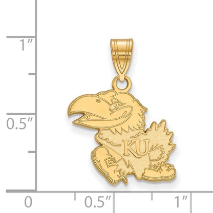Gold Plated Sterling Silver Logoart University Of Kansas Jayhawk Medium Pendant