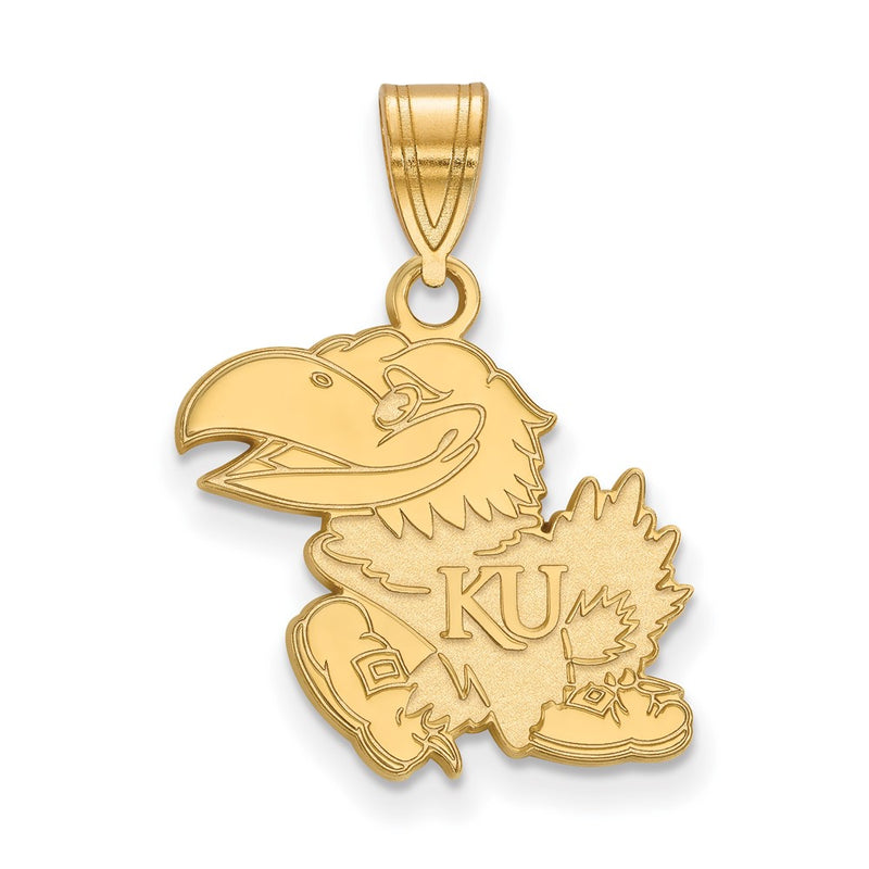 Gold Plated Sterling Silver Logoart University Of Kansas Jayhawk Medium Pendant