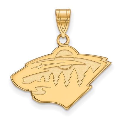 Gold Plated Sterling Silver Nhl Logoart Minnesota Wild Medium Pendant