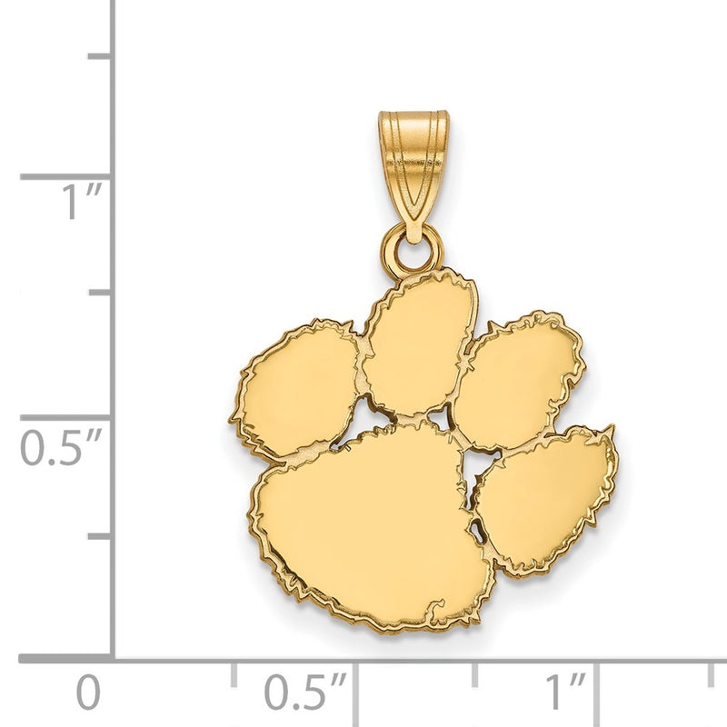 Gold Plated Sterling Silver Logoart Clemson University Tiger Paw Large Pendant