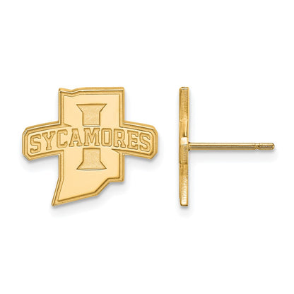 Gold Plated Sterling Silver Logoart Indiana State University Sycamores Small Post Earrings