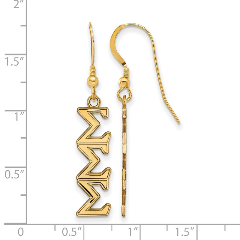 Gold Plated Sterling Silver Logoart Sigma Sorority Greek Letters Medium Dangle Earrings