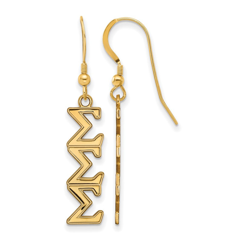 Gold Plated Sterling Silver Logoart Sigma Sorority Greek Letters Medium Dangle Earrings