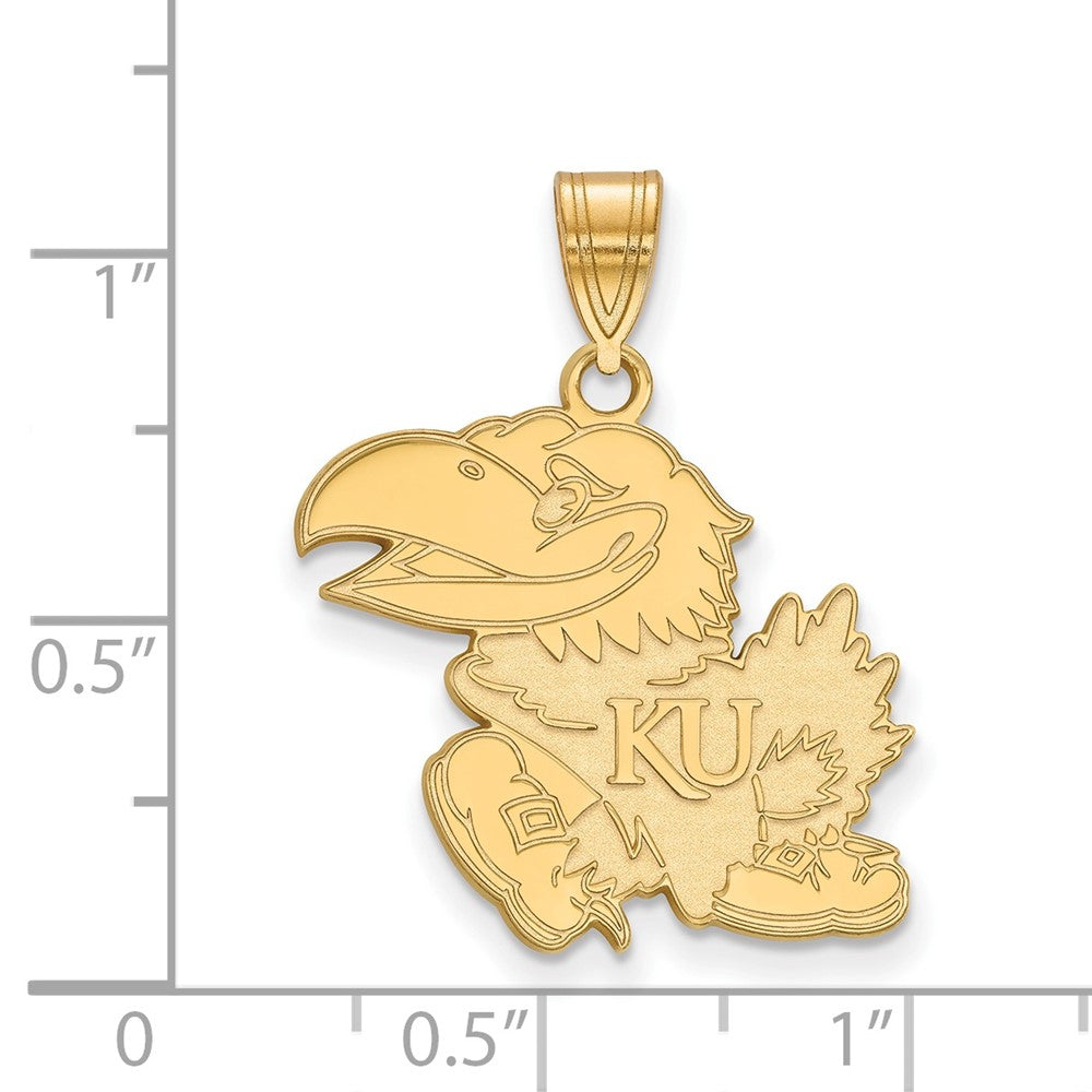 Gold Plated Sterling Silver Logoart University Of Kansas Jayhawk Large Pendant