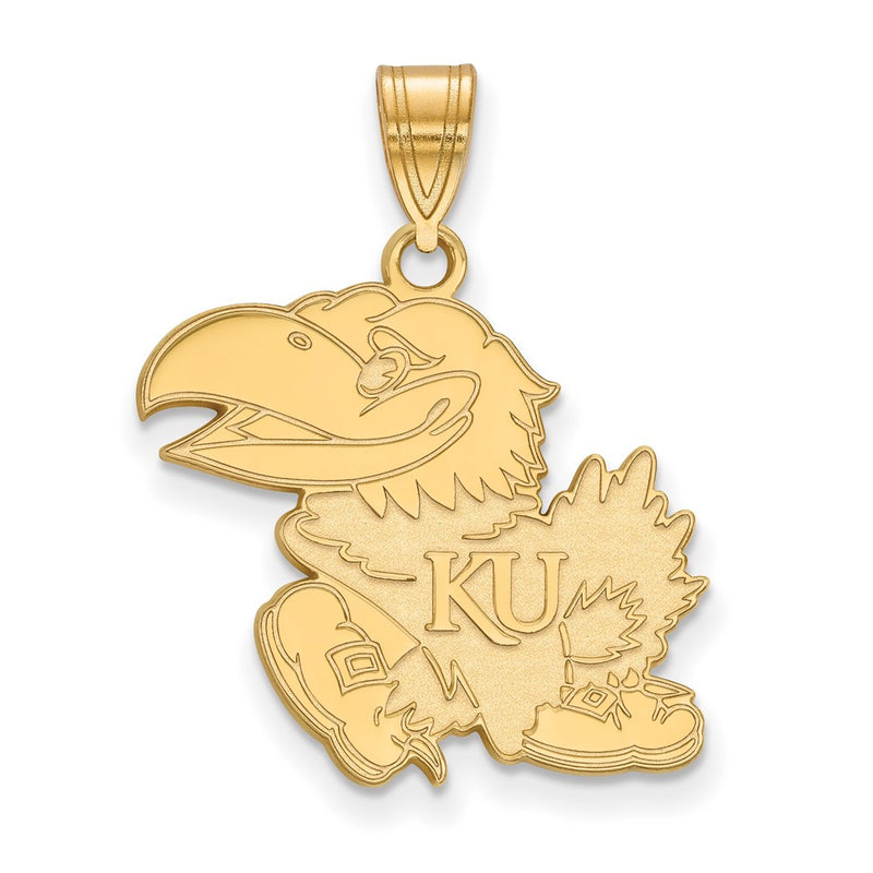 Gold Plated Sterling Silver Logoart University Of Kansas Jayhawk Large Pendant