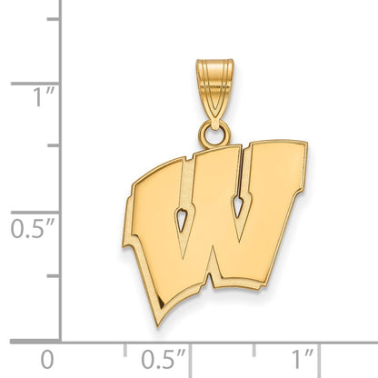 Gold Plated Sterling Silver Logoart University Of Wisconsin Letter W Large Pendant