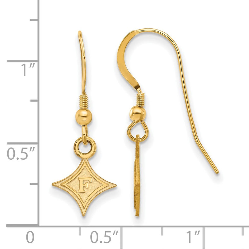 Gold Plated Sterling Silver Logoart Furman University Extra Small Dangle Wire Earrings