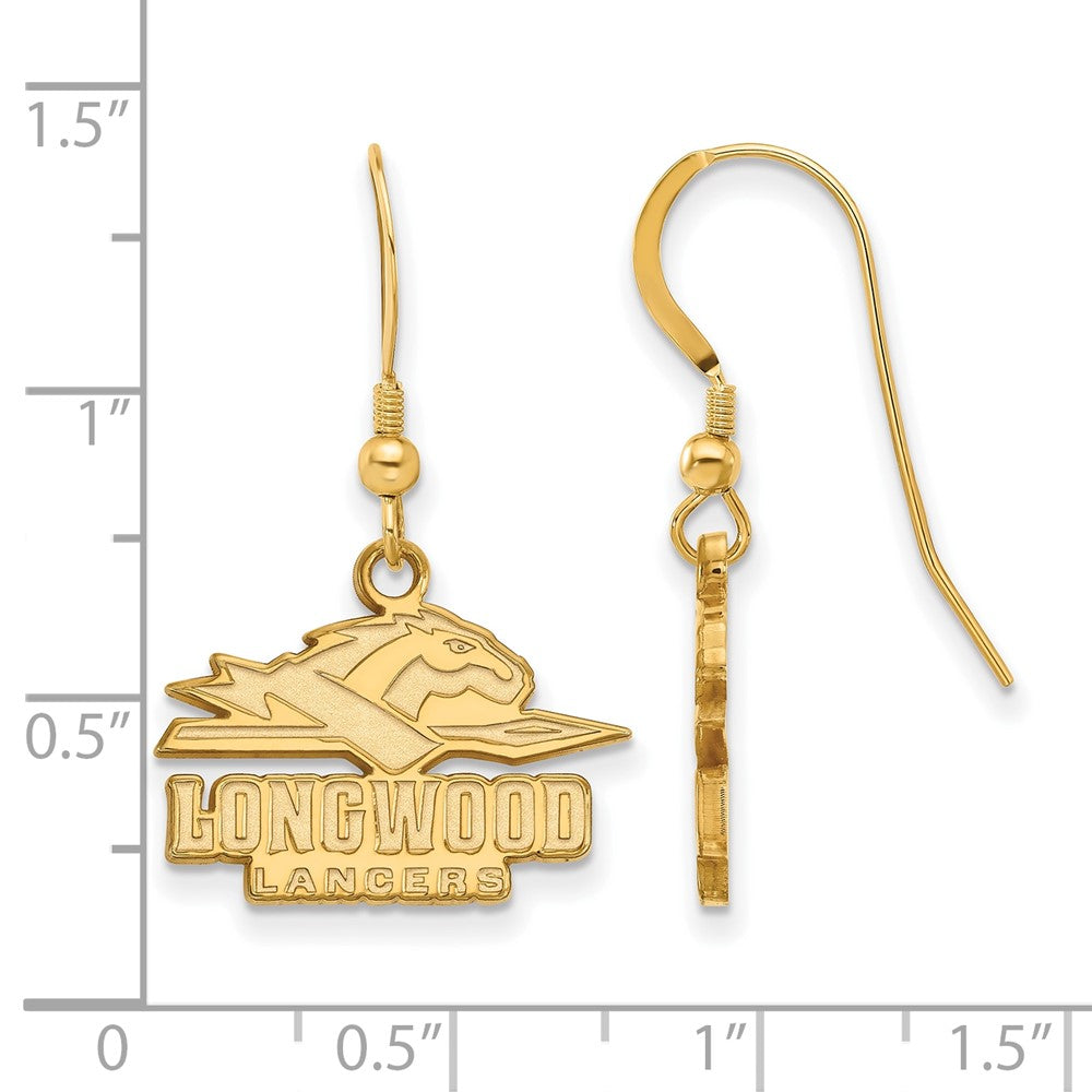 Gold Plated Sterling Silver Logoart Longwood University Lancers Small Dangle Wire Earrings