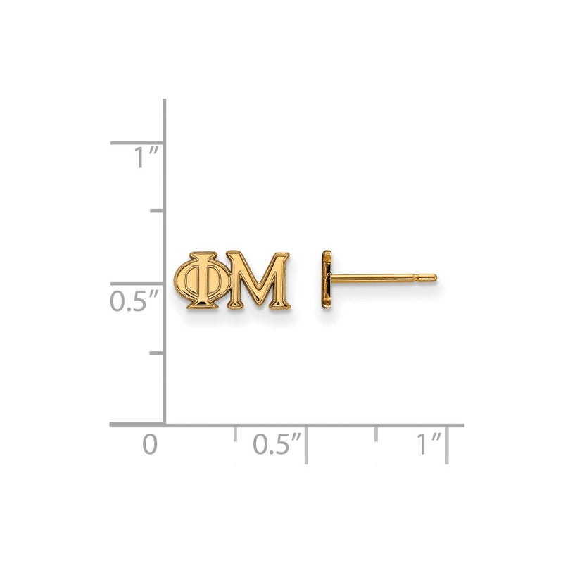 Gold Plated Sterling Silver Logoart Phi Mu Sorority Greek Letters Extra Small Post Earrings
