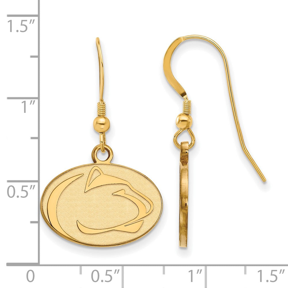 Gold Plated Sterling Silver Logoart Penn State University Lion Small Dangle Wire Earrings