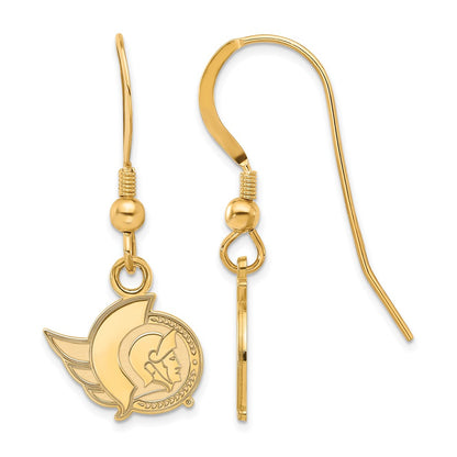 Gold Plated Sterling Silver Nhl Logoart Ottawa Senators Extra Small Dangle Wirer Earrings