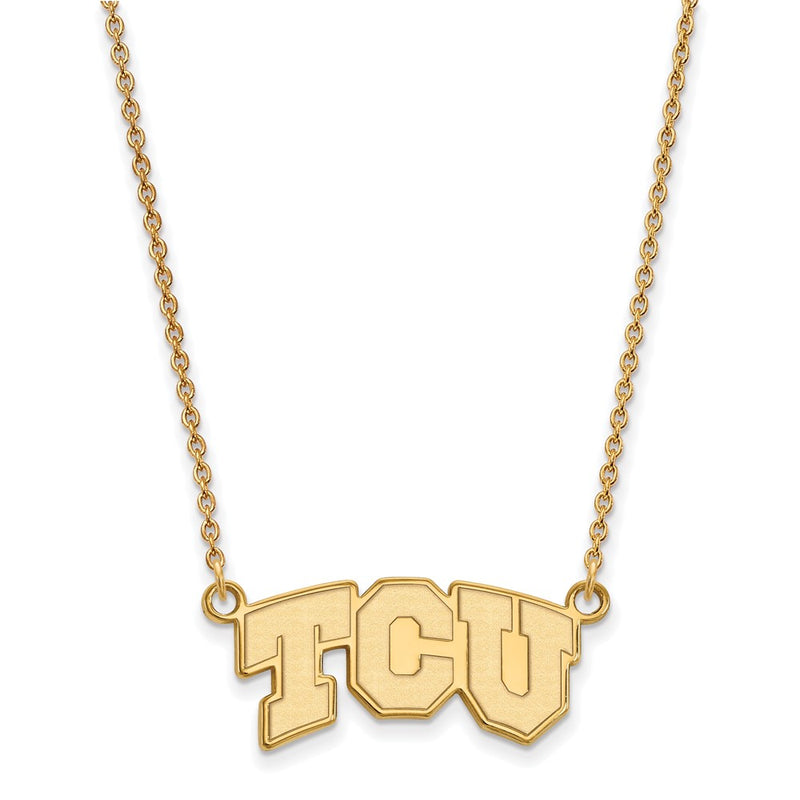 Gold Plated Sterling Silver Logoart Texas Christian University T C U Small Pendant 18 Inch Necklace