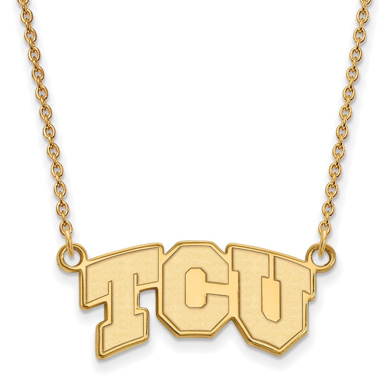 Gold Plated Sterling Silver Logoart Texas Christian University T C U Small Pendant 18 Inch Necklace