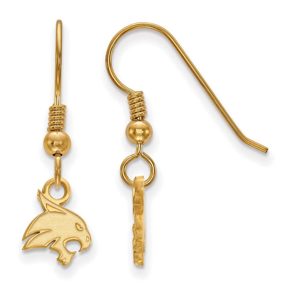 Gold Plated Sterling Silver Logoart Texas State University Bobcat Extra Small Dangle Wire Earrings