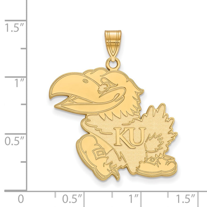 Gold Plated Sterling Silver Logoart University Of Kansas Jayhawk Extra Large Pendant