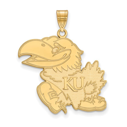 Gold Plated Sterling Silver Logoart University Of Kansas Jayhawk Extra Large Pendant