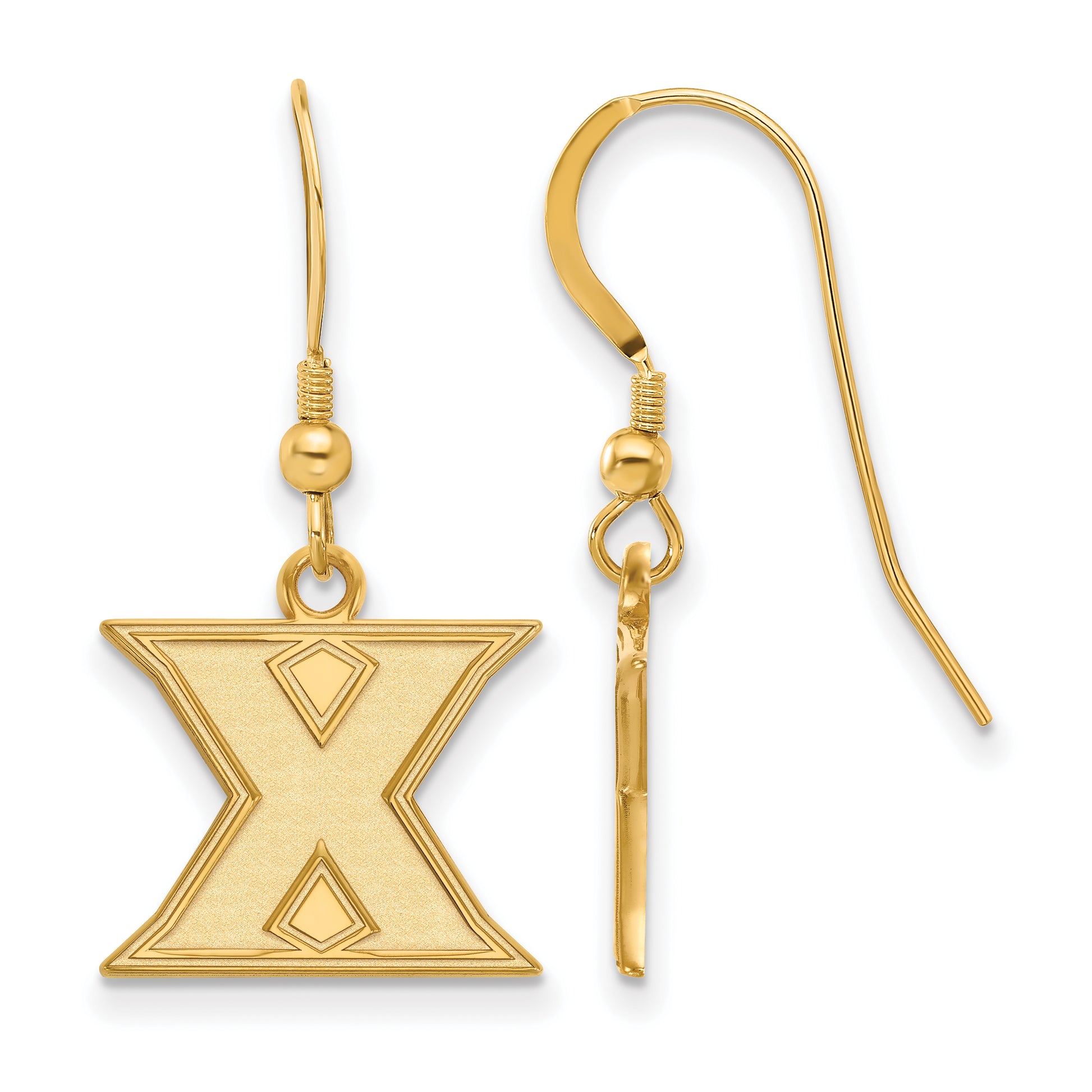 Gold Plated Sterling Silver Logoart Xavier University Letter X Small Dangle Wire Earrings