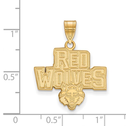 Gold Plated Sterling Silver Logoart Arkansas State University Red Wolves Large Pendant