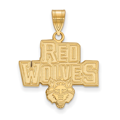 Gold Plated Sterling Silver Logoart Arkansas State University Red Wolves Large Pendant