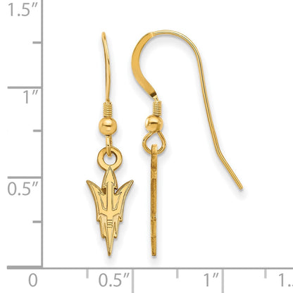 Gold Plated Sterling Silver Logoart Arizona State University Pitchfork Small Dangle Wire Earrings