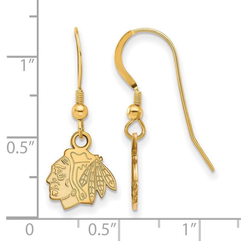 Gold Plated Sterling Silver Nhl Logoart Chicago Blackhawks Extra Small Dangle Earrings
