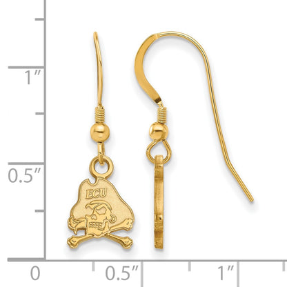 Gold Plated Sterling Silver Logoart East Carolina University Pirate Extra Small Dangle Wire Earrings