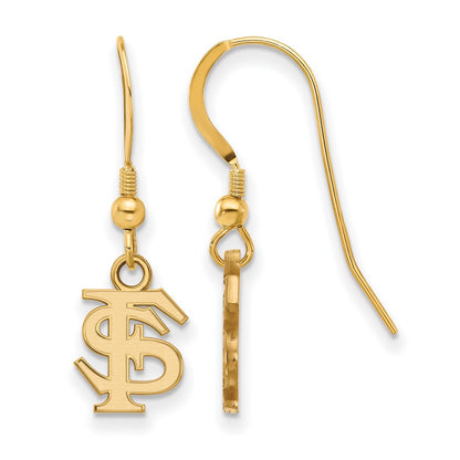 Gold Plated Sterling Silver Logoart Florida State University F S Extra Small Dangle Wire Earrings