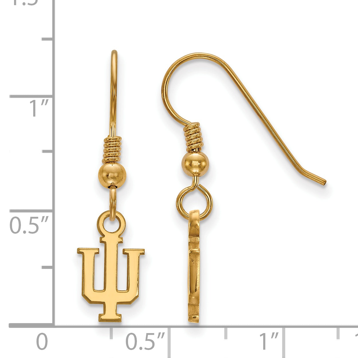 Gold Plated Sterling Silver Logoart Indiana University I U Extra Small Dangle Wire Earrings