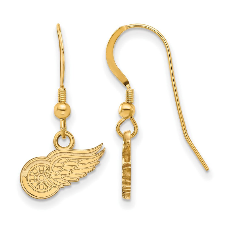 Gold Plated Sterling Silver Nhl Logoart Detroit Red Wings Extra Small Dangle Wire Earrings