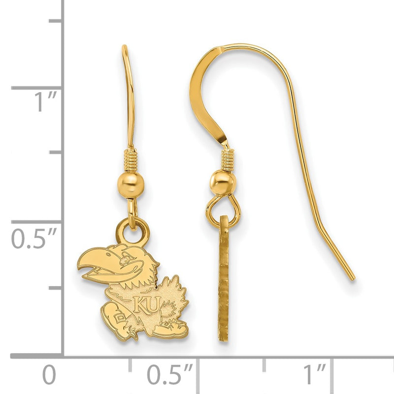 Gold Plated Sterling Silver Logoart University Of Kansas Jayhawk Extra Small Dangle Wire Earrings