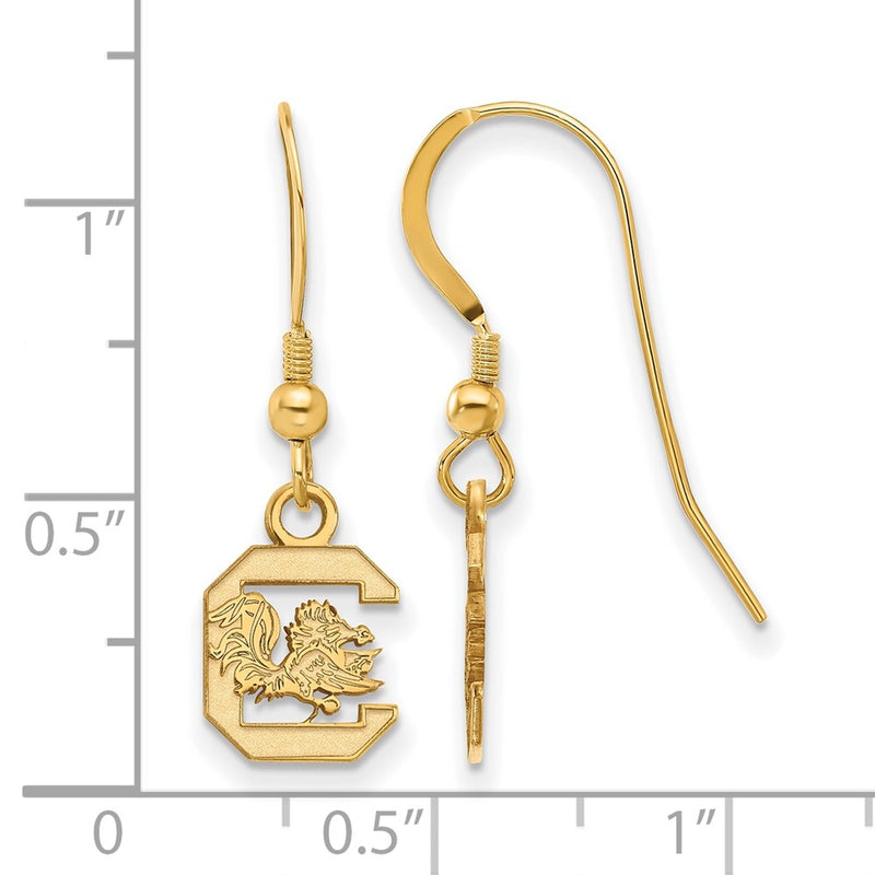Gold Plated Sterling Silver Logoart University Of South Carolina Extra Small Dangle Wire Earrings