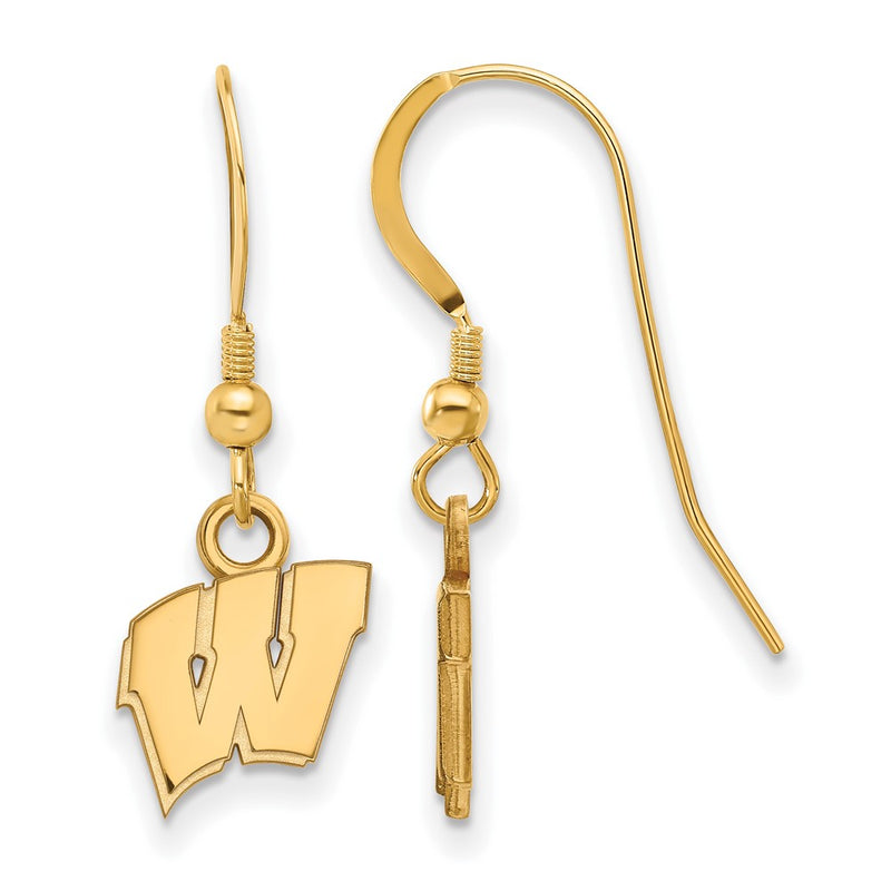 Gold Plated Sterling Silver Logoart University Of Wisconsin Letter W Extra Small Dangle Wire Earrings