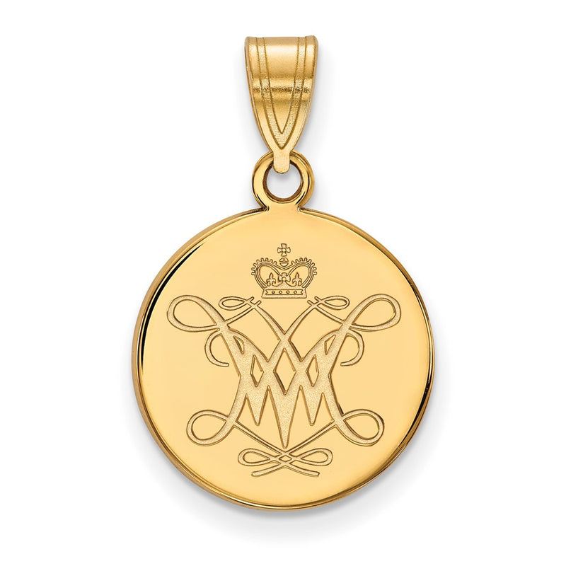 Gold Plated Sterling Silver Logoart College Of William And Mary Medium Disc Pendant