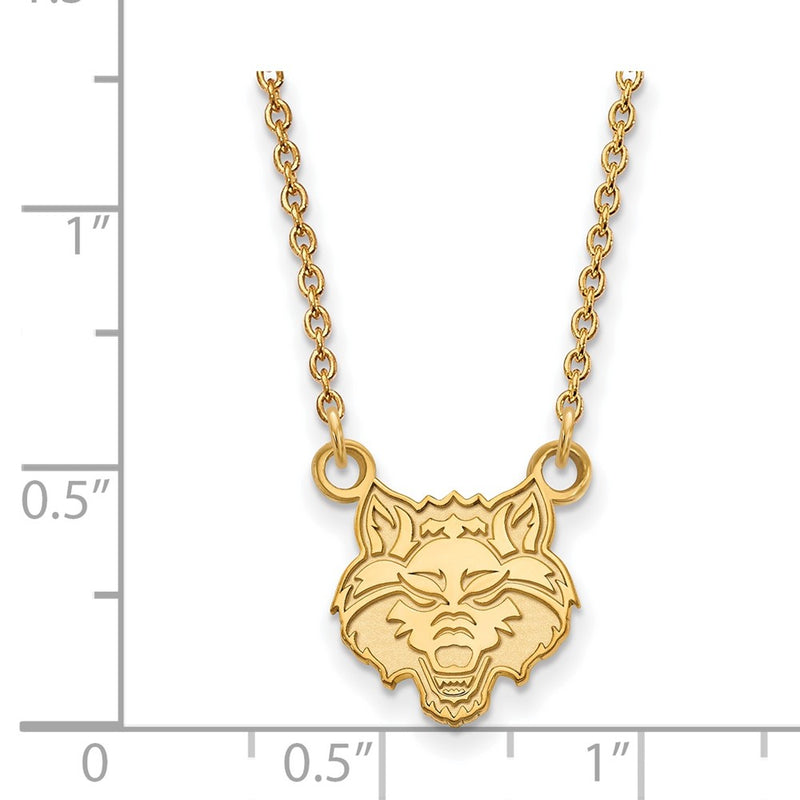 Gold Plated Sterling Silver Logoart Arkansas State University Wolf Small Pendant 18 Inch Necklace