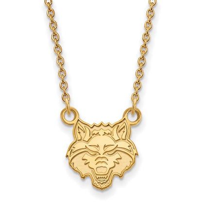 Gold Plated Sterling Silver Logoart Arkansas State University Wolf Small Pendant 18 Inch Necklace