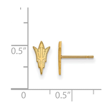 Gold Plated Sterling Silver Logoart Arizona State University Pitchfork Extra Small Post Earrings