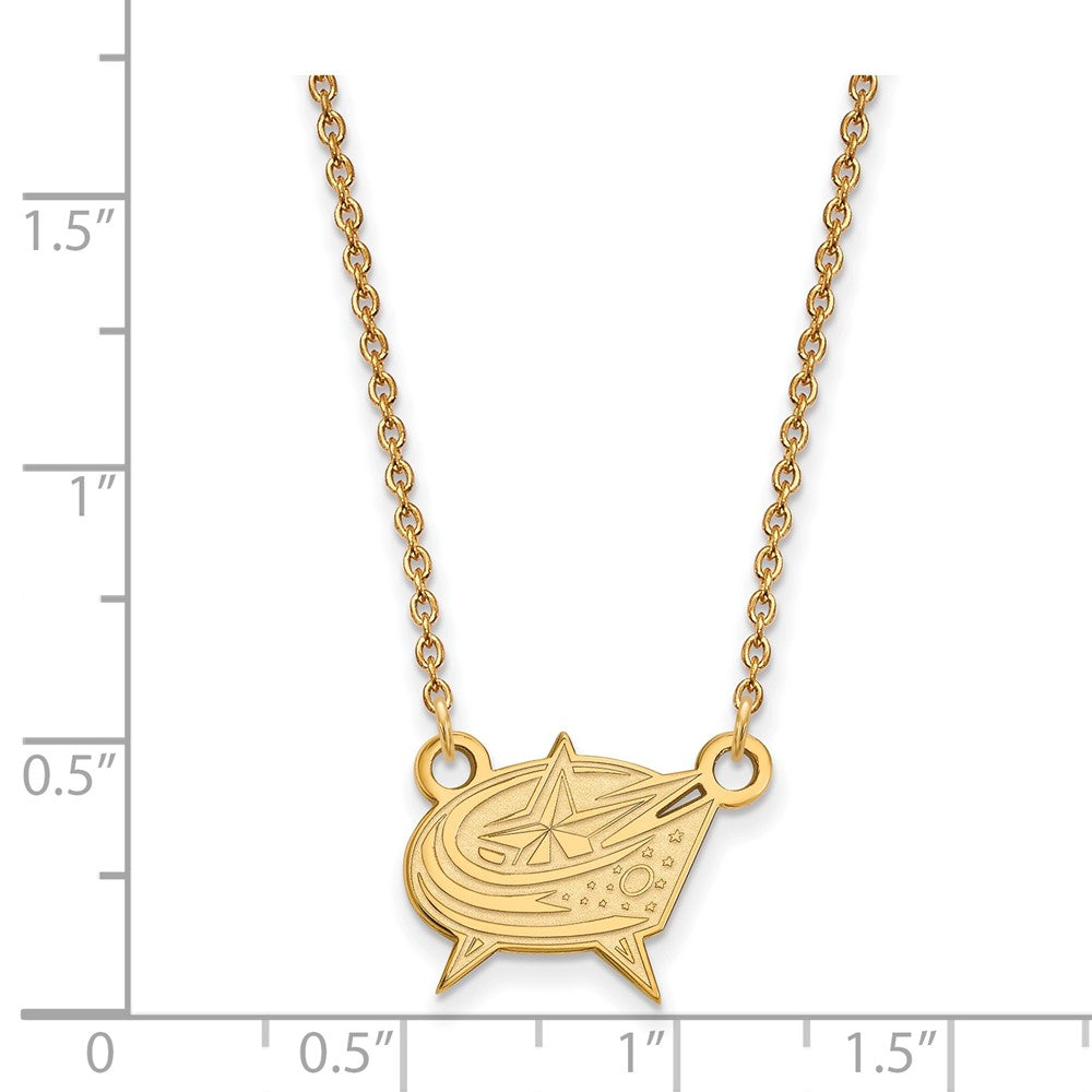 14K Yellow Gold Nhl Logoart Columbus Blue Jackets Small Pendant 18 Inch Necklace