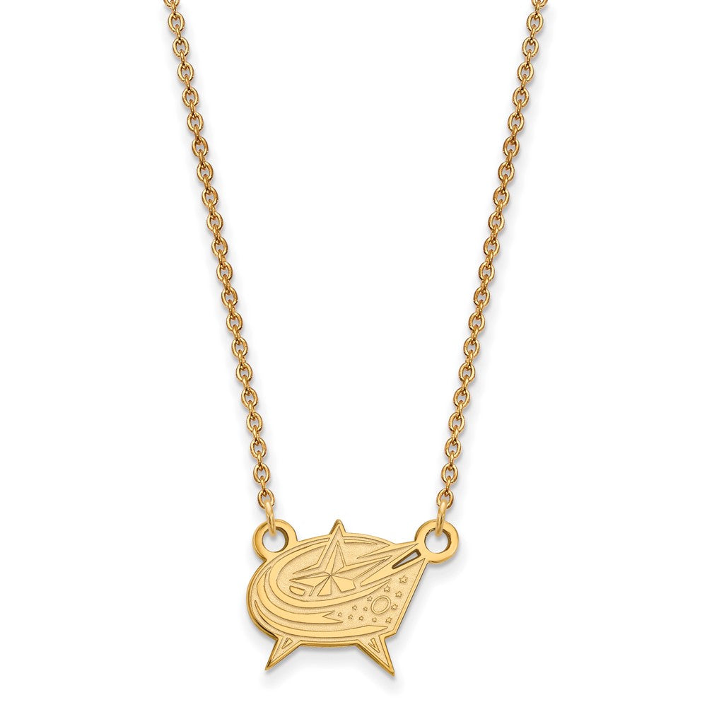 Gold Plated Sterling Silver Nhl Logoart Columbus Blue Jackets Small Pendant 18 Inch Necklace