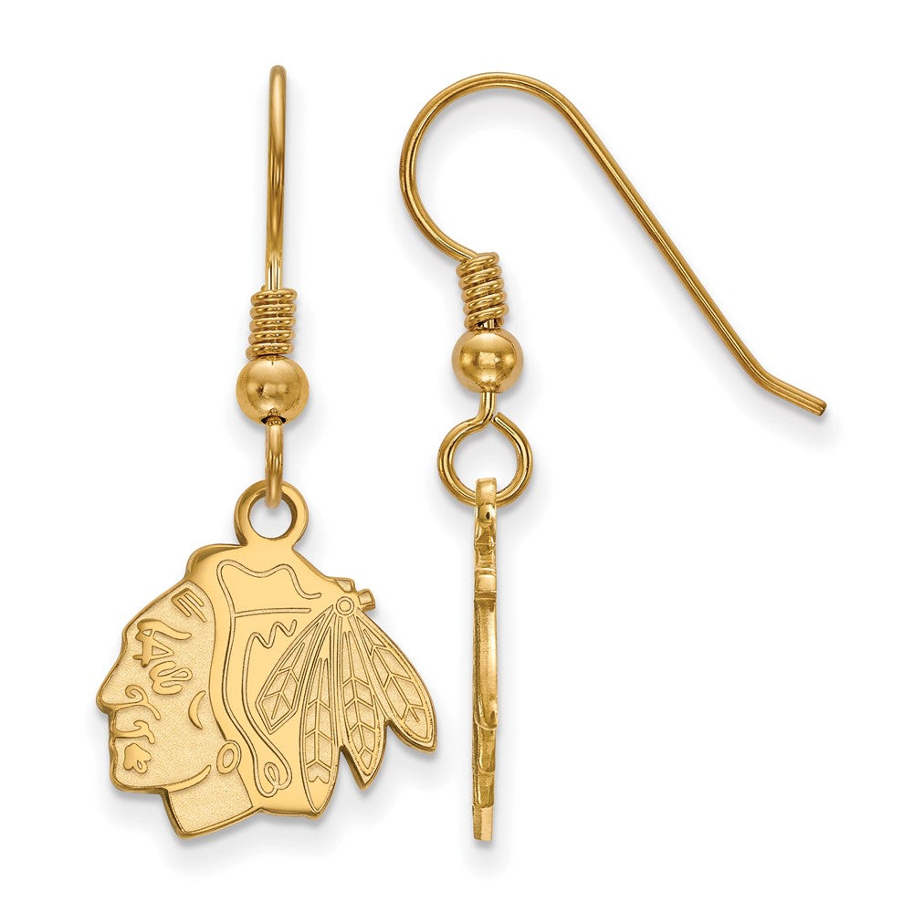 Gold Plated Sterling Silver Nhl Logoart Chicago Blackhawks Small Dangle Earrings