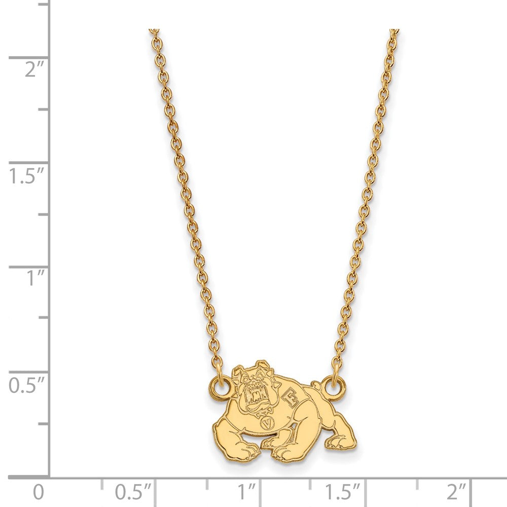Gold Plated Sterling Silver Logoart California State University Fresno Bulldog Small Pendant 18 Inch Necklace