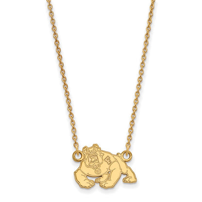 Gold Plated Sterling Silver Logoart California State University Fresno Bulldog Small Pendant 18 Inch Necklace