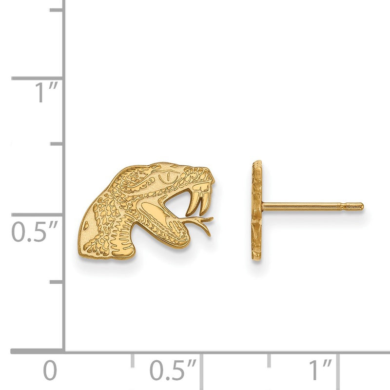 Gold Plated Sterling Silver Logoart Florida A And M University Rattler Extra Small Post Earrings